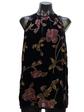 NWT Max Studio Velvet Floral Print Blouse Black Multi-Color M